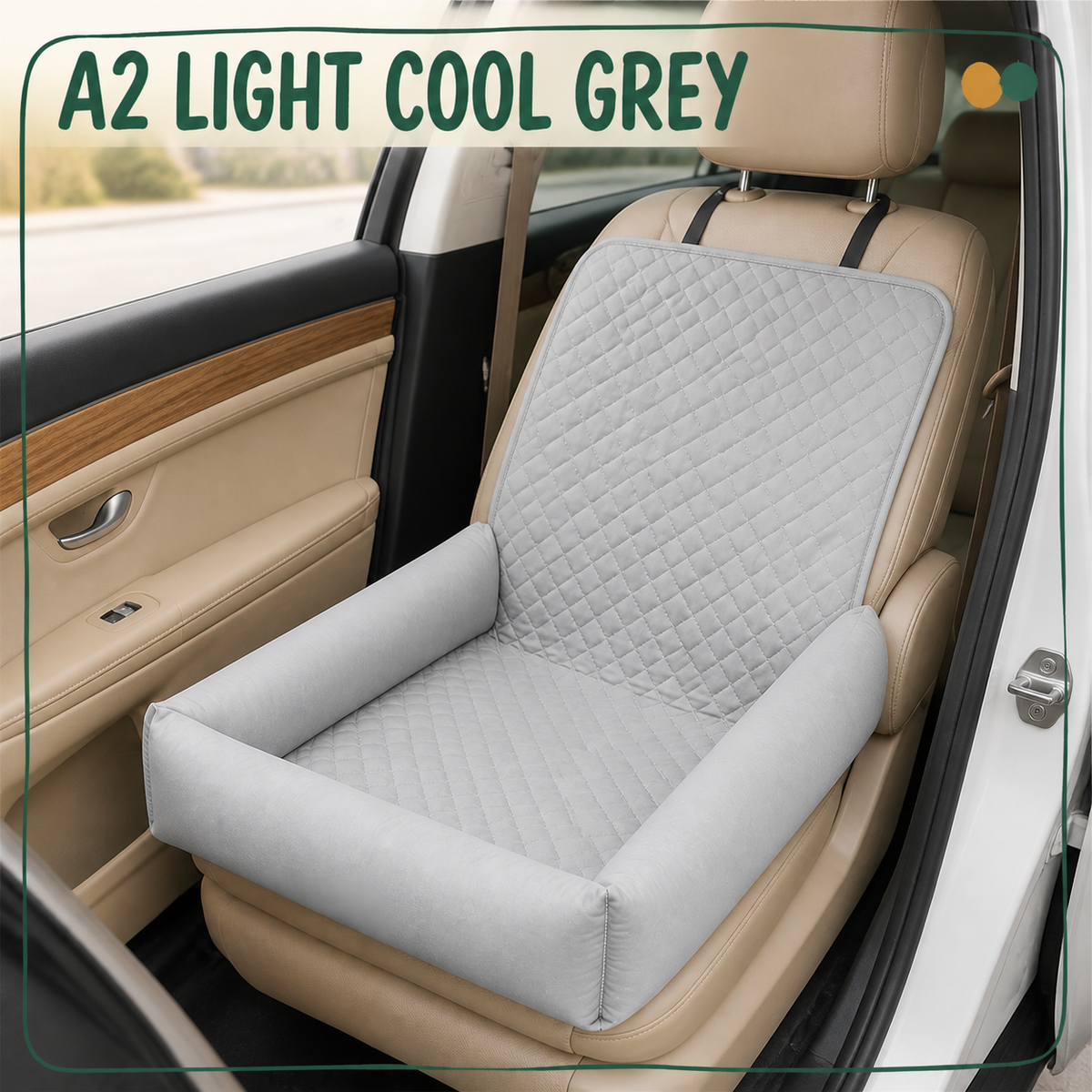 A2 Light Cool Grey waterproof quilted car seat cover