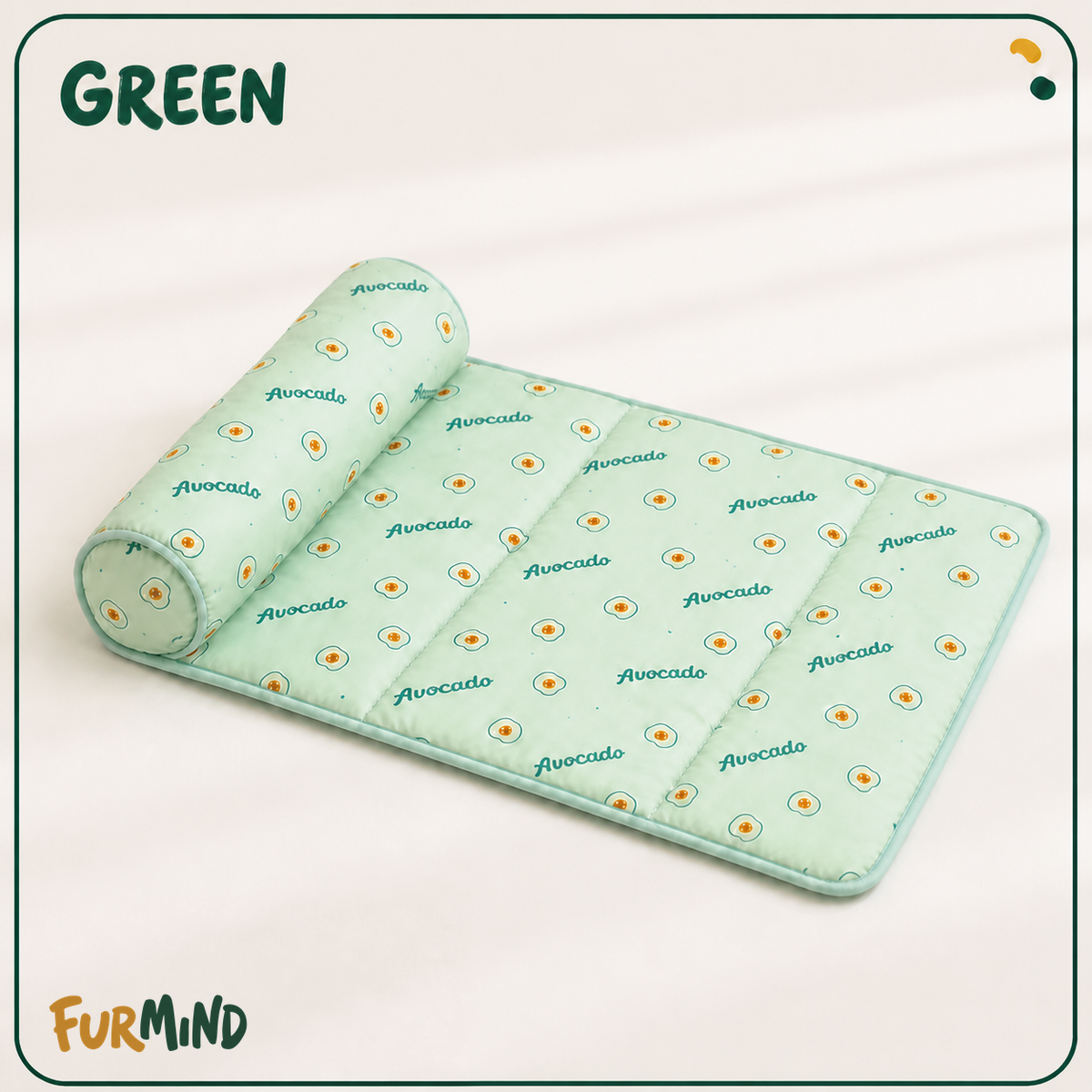 Green single-head-bolster fruit-print mat