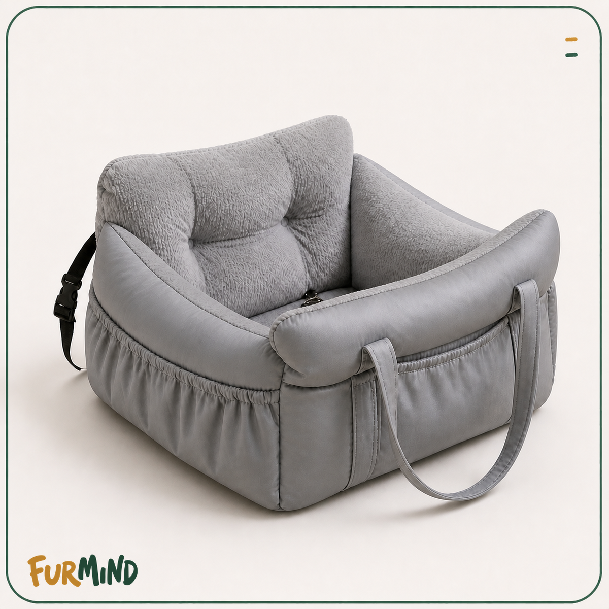 Plush-Grey padded dog car booster seat