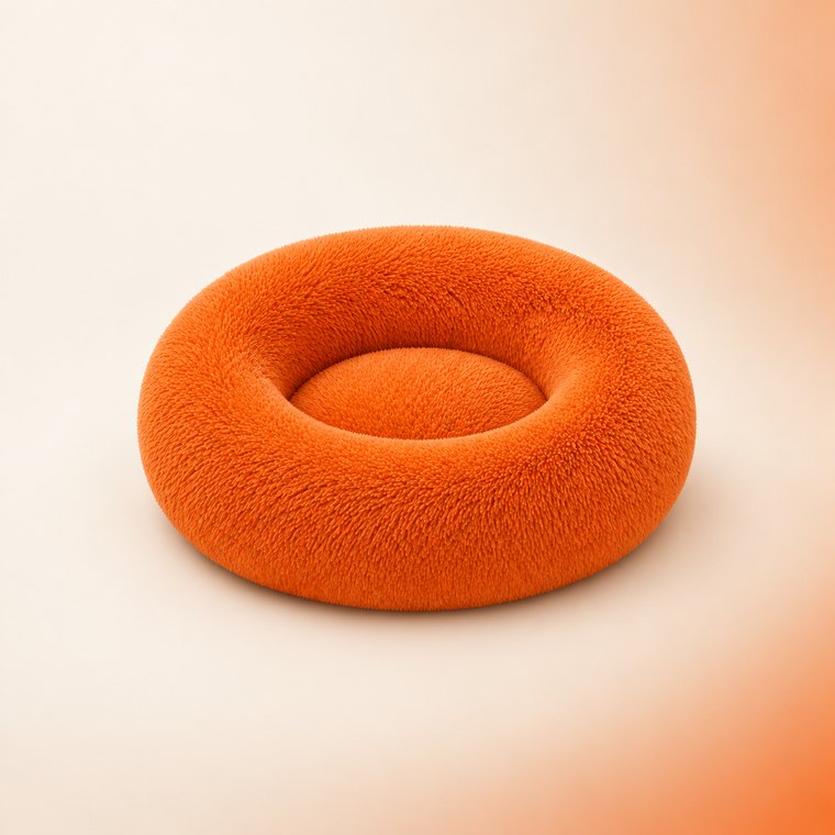 Long-Pile Donut Dog Bed in Orange