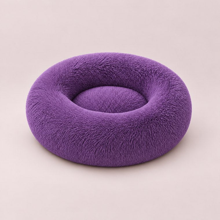 Long-Pile Donut Dog Bed in Purple
