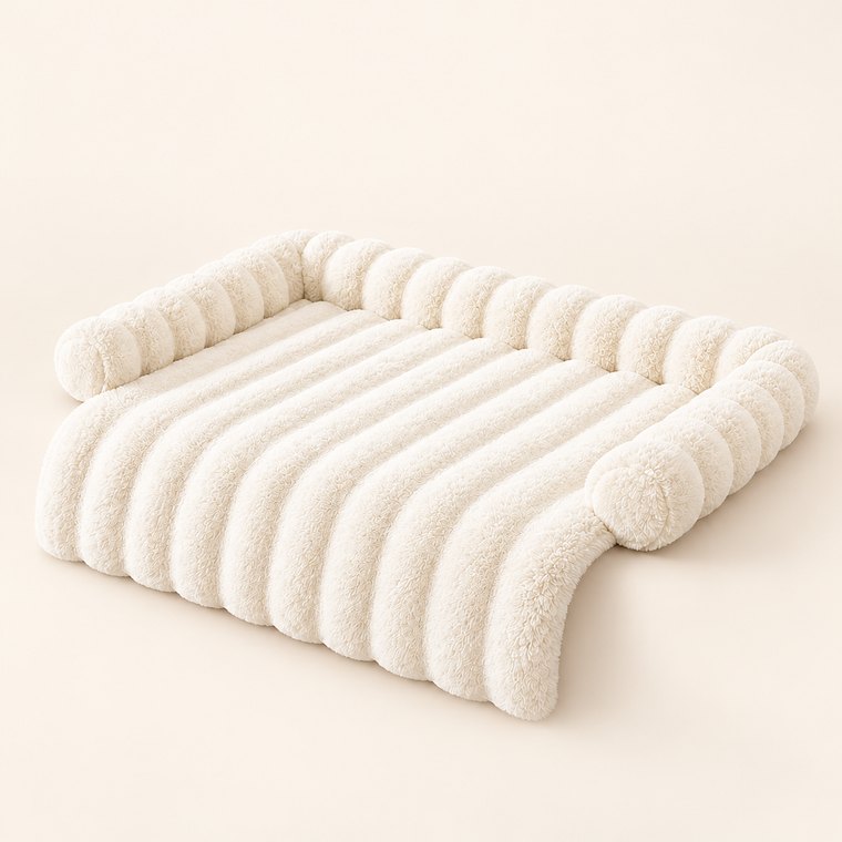Plush Sofa Dog Bed in White
