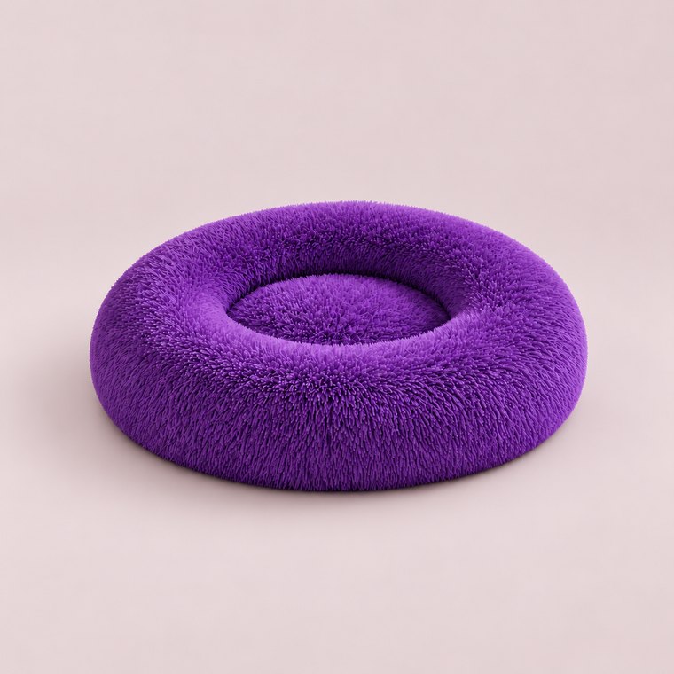 Shaggy Plush Donut Dog Bed in Purple