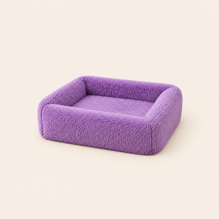 Shaggy Plush Square Dog Bed in Purple