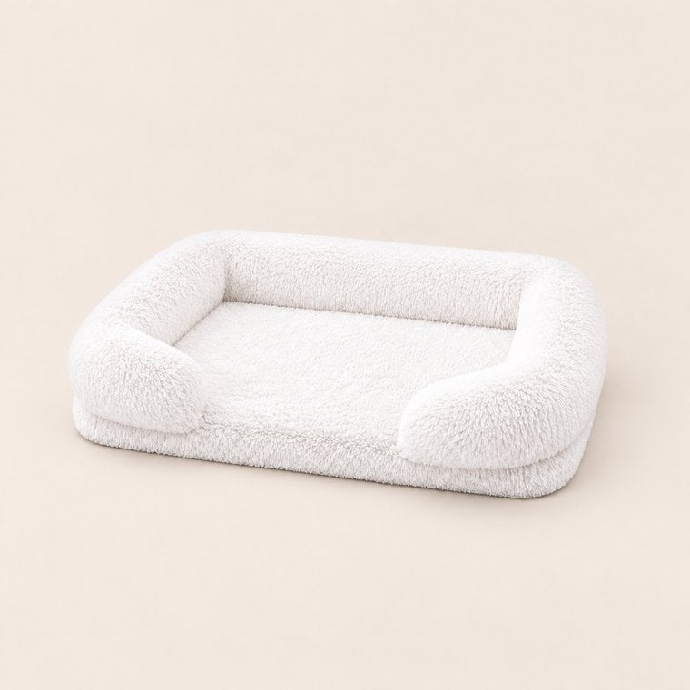 Square Plush Dog Bed in White