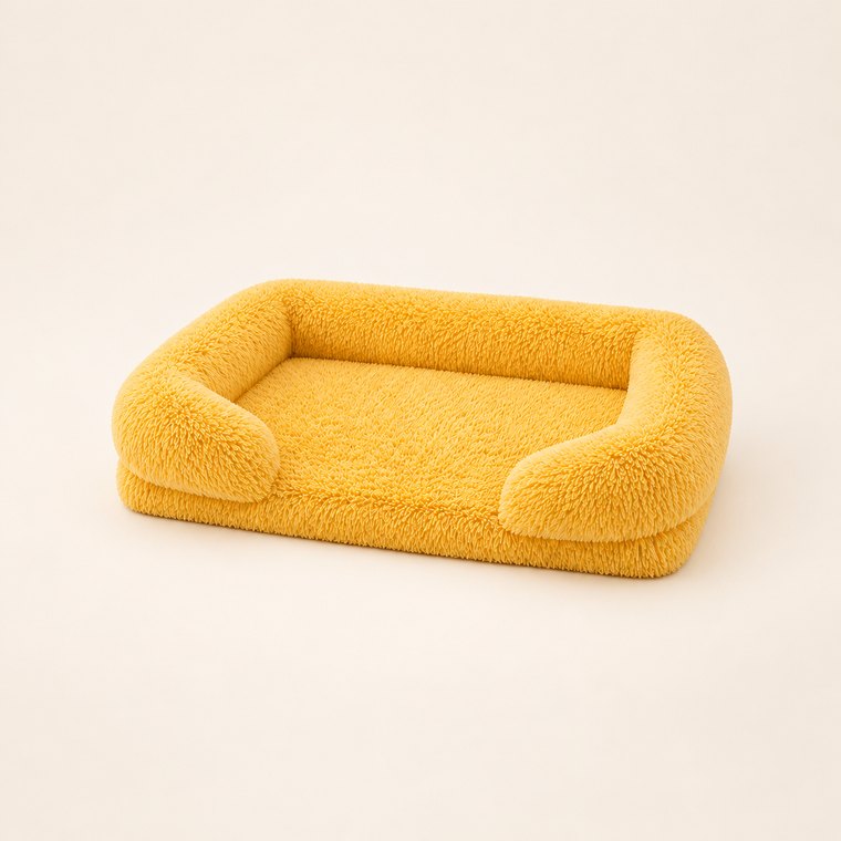 Square Plush Dog Bed in Yellow