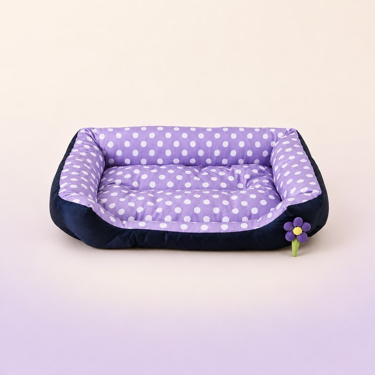 Washable Square Dog Sofa Bed in Purple Dot