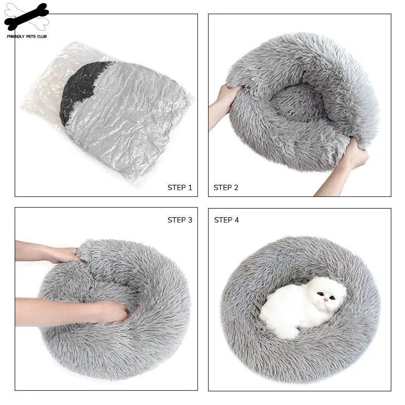 A pure white warming plush donut dog bed — supplier photograph 4 of 15