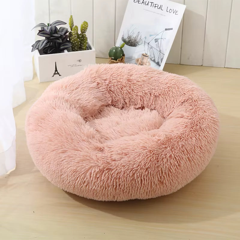 A bright pink plush donut dog bed — supplier photograph 14 of 27