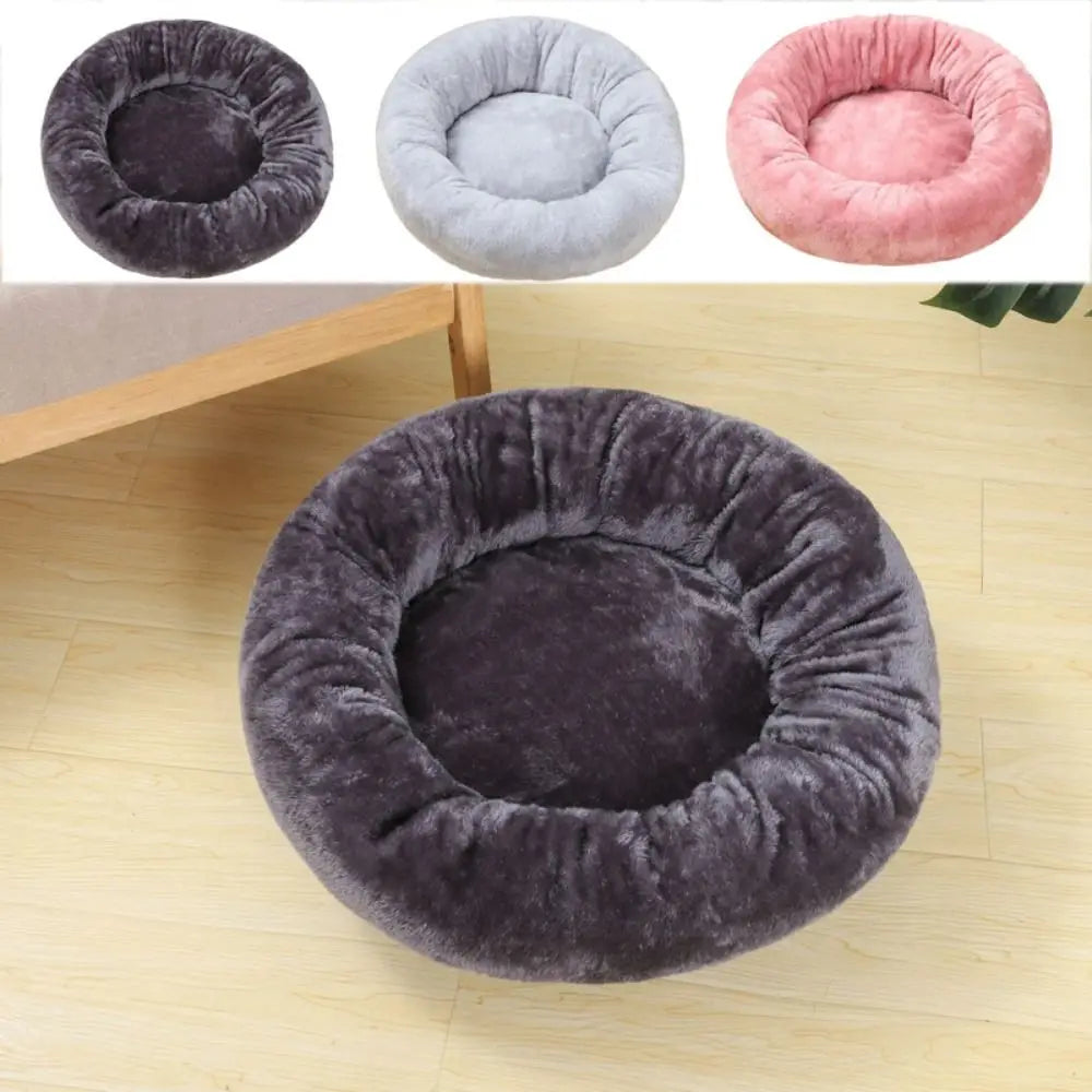 A dark charcoal plush donut dog bed — supplier photograph 4 of 9