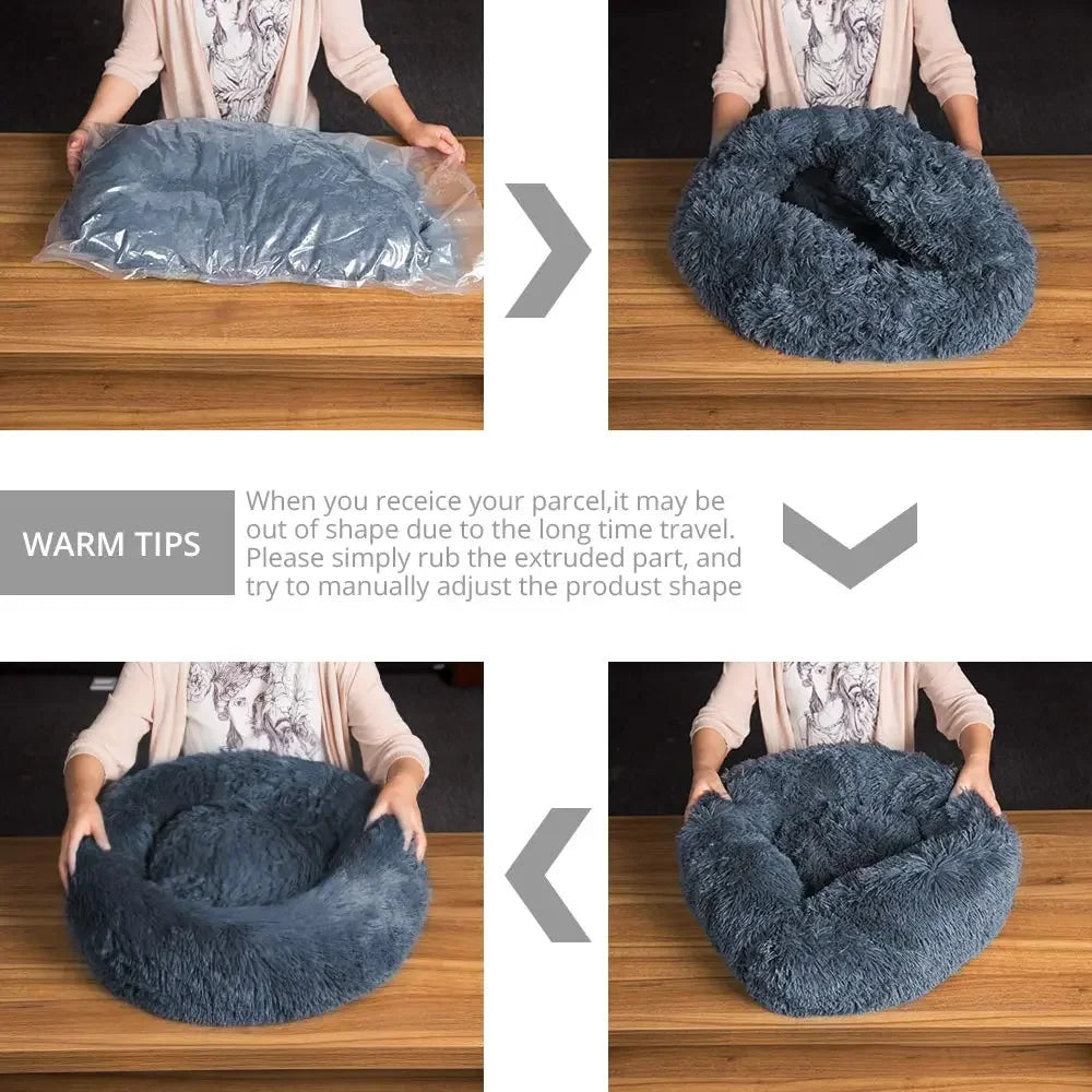 A dusty pink warming plush donut dog bed — supplier photograph 7 of 20