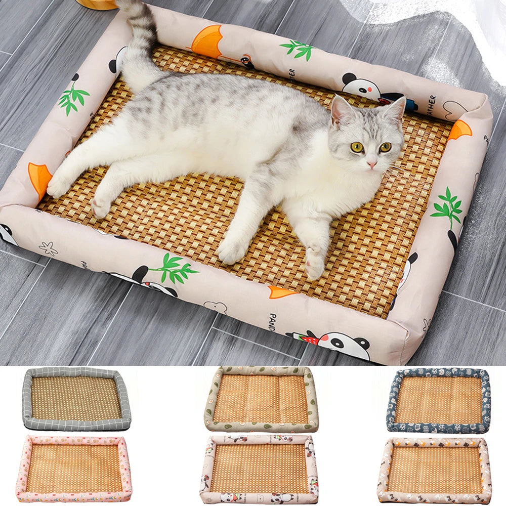 A cooling woven rattan bolster dog bed — supplier photograph 2 of 13