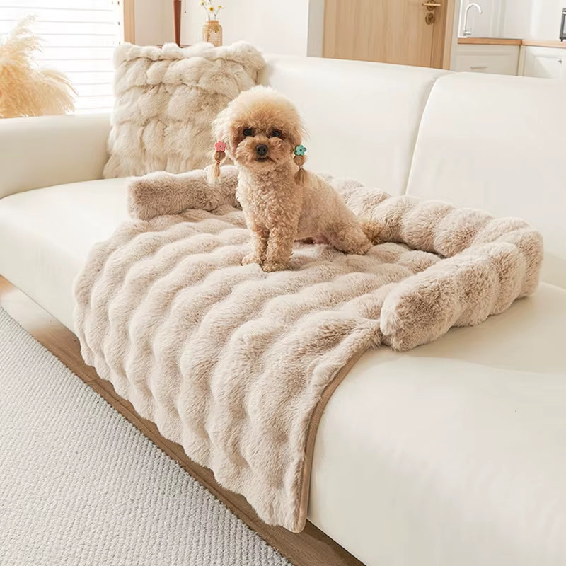 A plush sofa dog bed