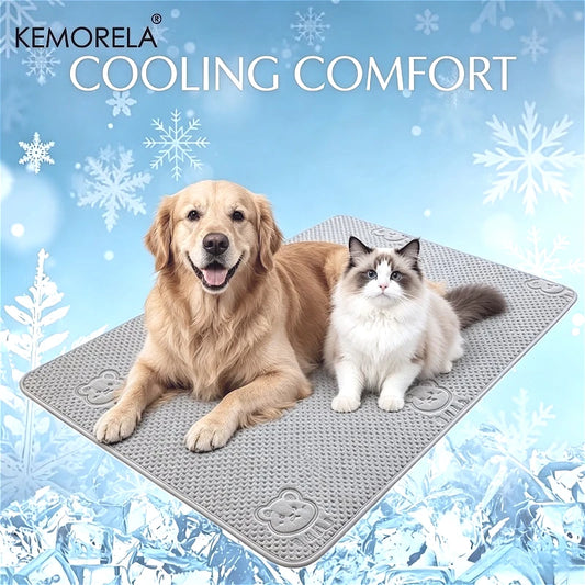A flat cooling mat for a dog, washable