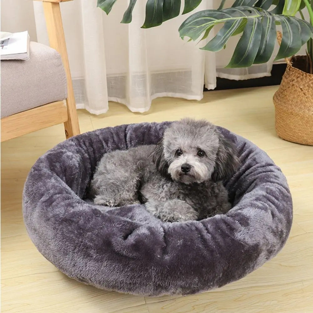 A dark charcoal plush donut dog bed — supplier photograph 6 of 9