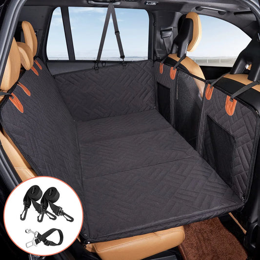 A black waterproof quilted car seat cover for dogs
