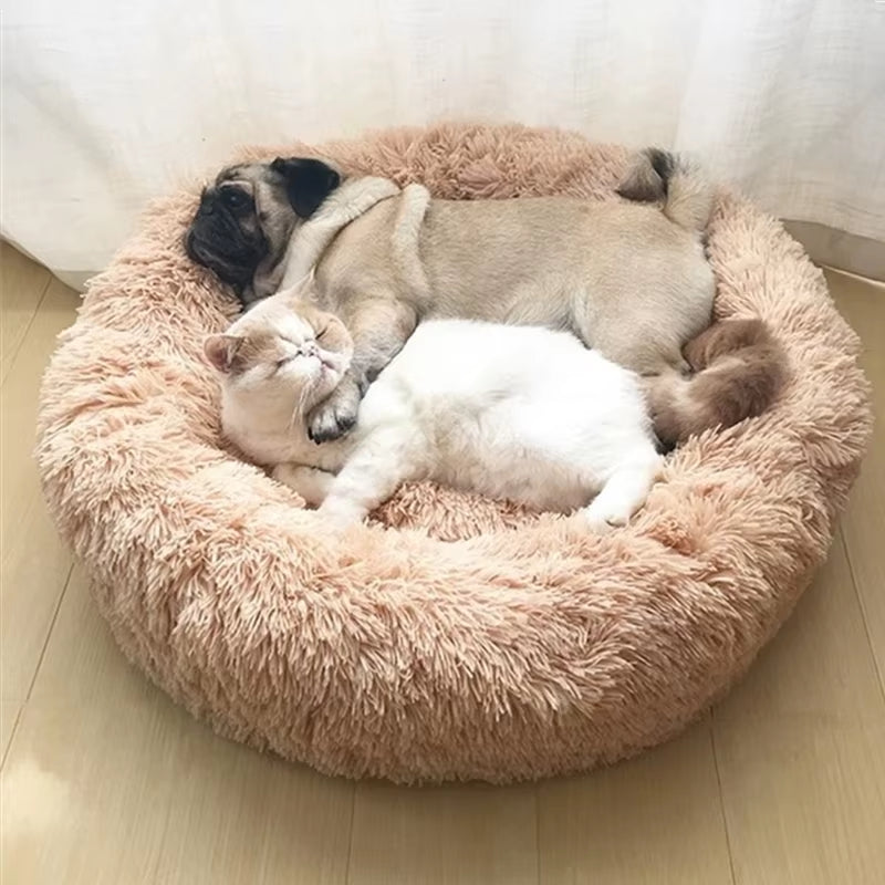 A bright pink plush donut dog bed — supplier photograph 5 of 27