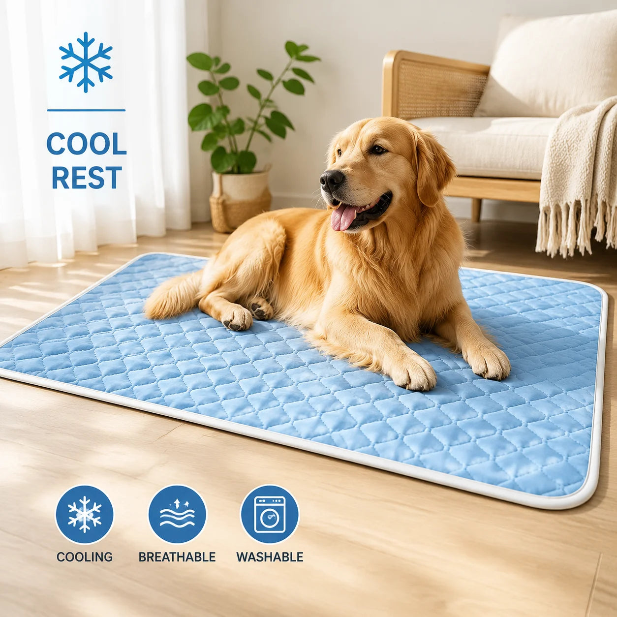 A sky blue cooling quilted mat for dogs — supplier photograph 2 of 6