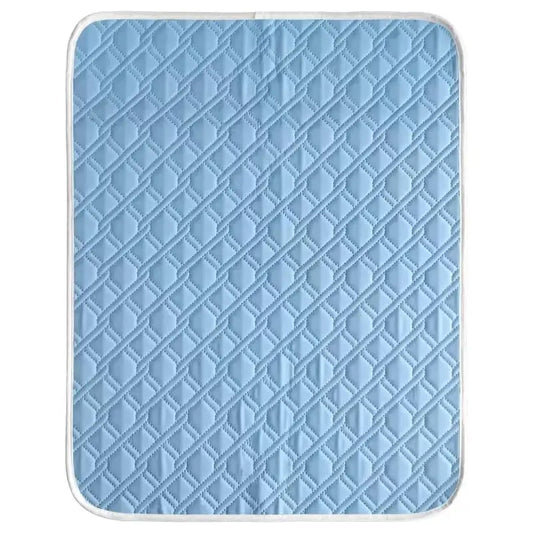A sky blue cooling quilted mat for dogs