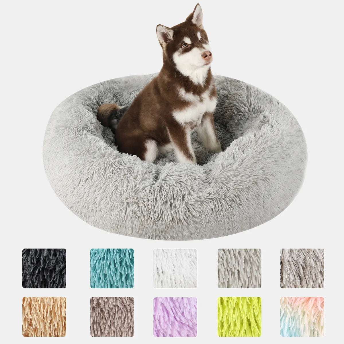 A light frosted plush donut dog bed — supplier photograph 2 of 16