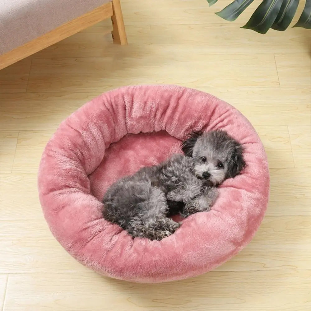 A dark charcoal plush donut dog bed — supplier photograph 5 of 9