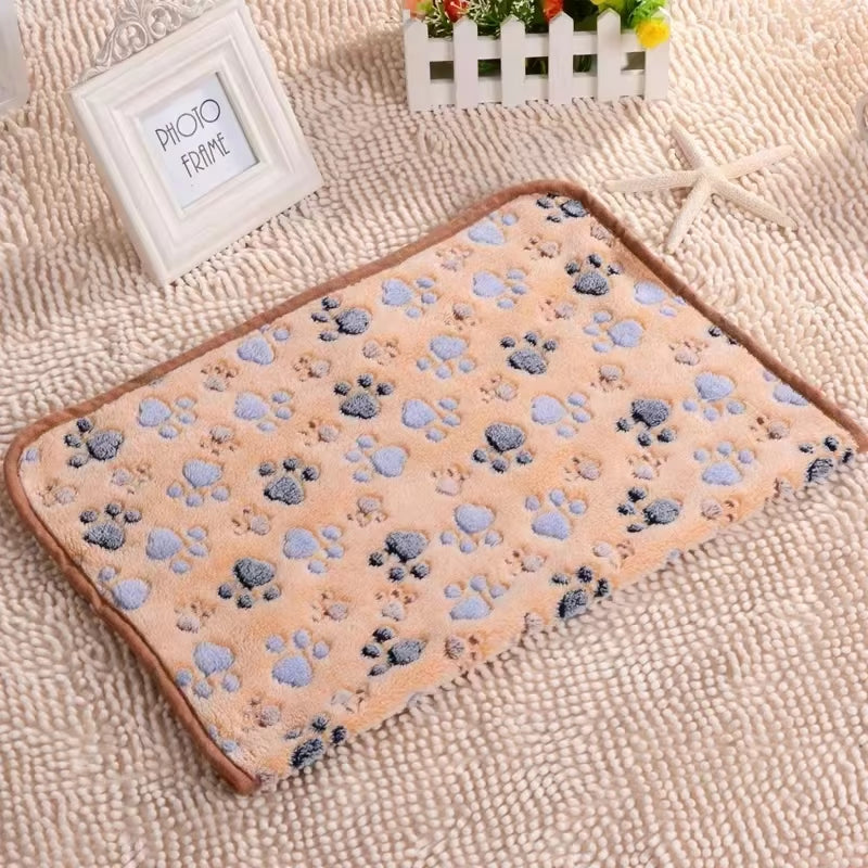 A tan fleece mat for dogs