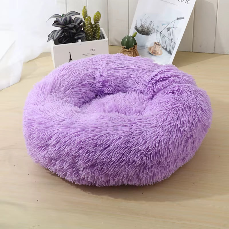 A bright pink plush donut dog bed — supplier photograph 11 of 27
