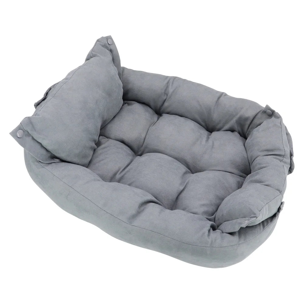 A dog bed with sides on three edges