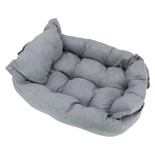 A dog bed with sides on three edges