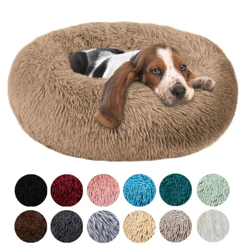 A bright pink plush donut dog bed — supplier photograph 2 of 27