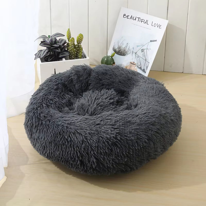 A bright pink plush donut dog bed — supplier photograph 16 of 27