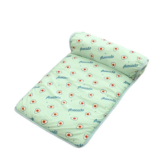 A mint green cooling ice silk mat for dogs