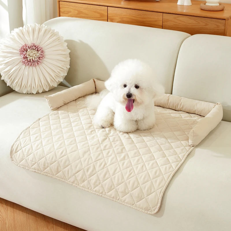 The white colourway of the dog bed cover with neck pillow