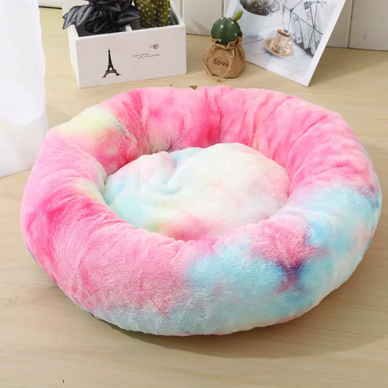 A bright pink plush donut dog bed — supplier photograph 17 of 27