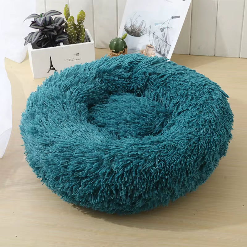 A bright pink plush donut dog bed — supplier photograph 22 of 27