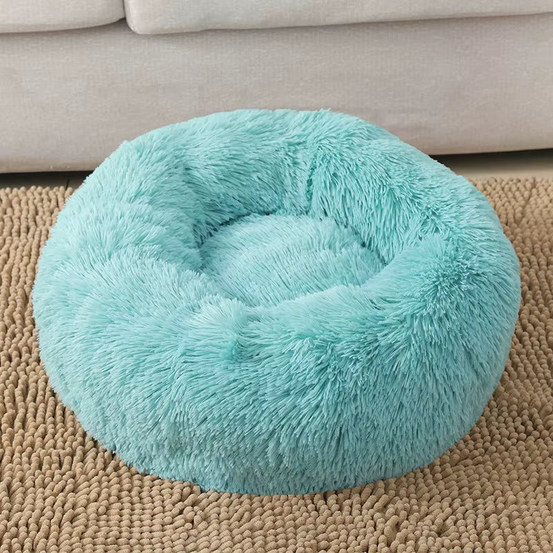 A bright pink plush donut dog bed — supplier photograph 13 of 27