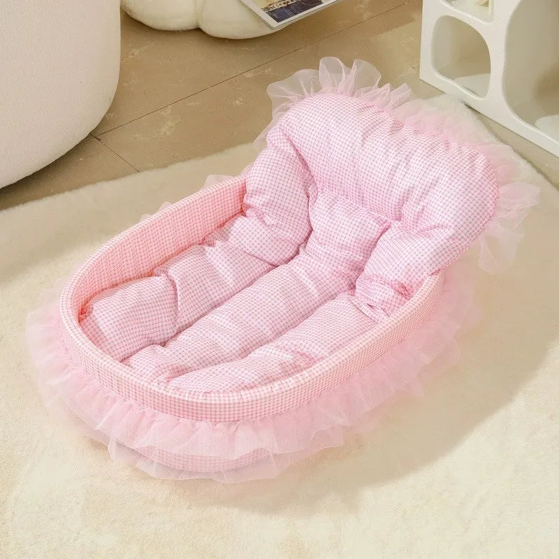 A quilted donut dog bed