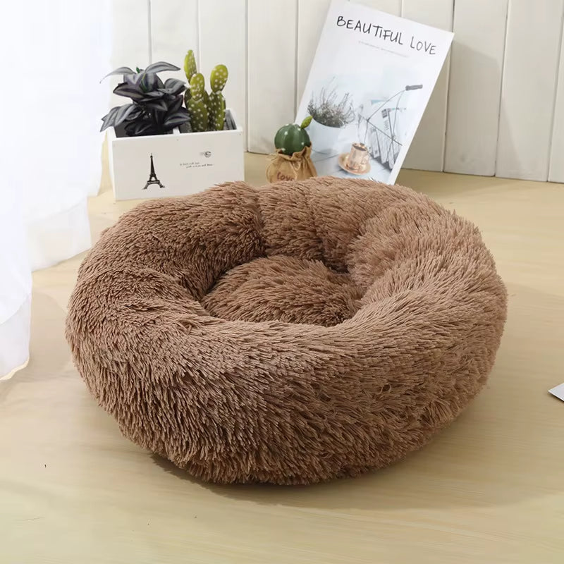 A bright pink plush donut dog bed — supplier photograph 18 of 27