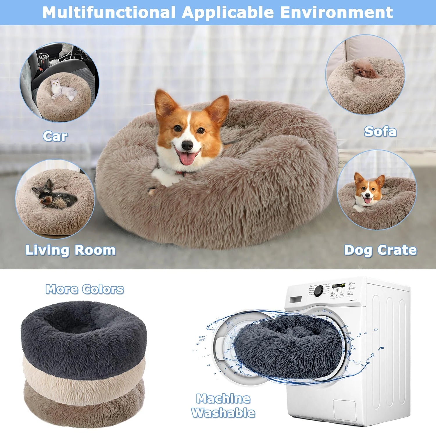A dusty pink warming plush donut dog bed — supplier photograph 5 of 20