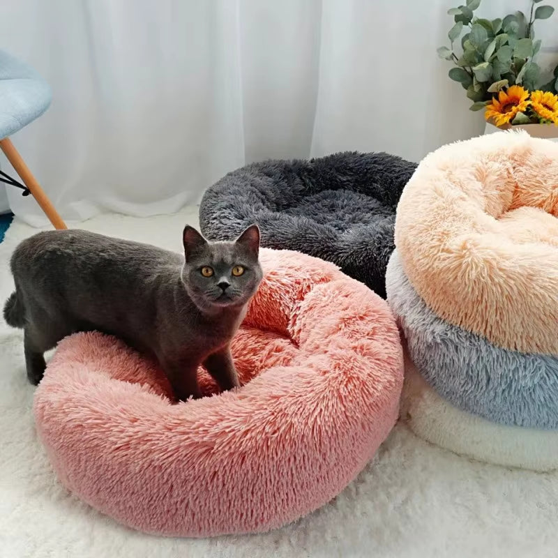 A bright pink plush donut dog bed — supplier photograph 4 of 27