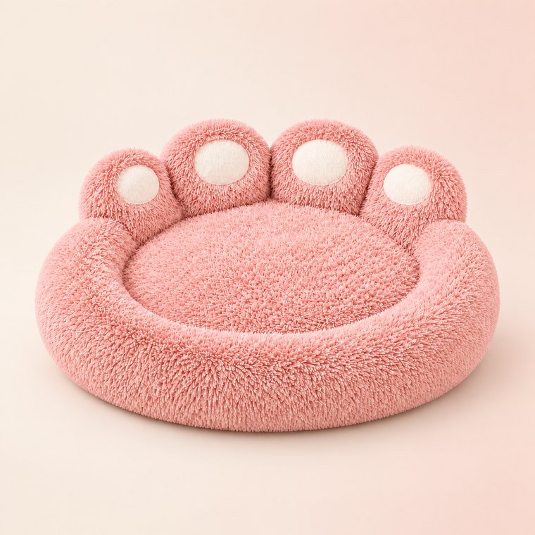 Fluffy Dog Basket Bed in Pink