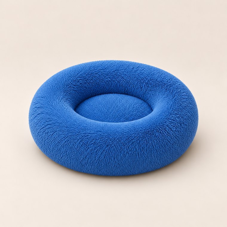Long-Pile Donut Dog Bed in Blue