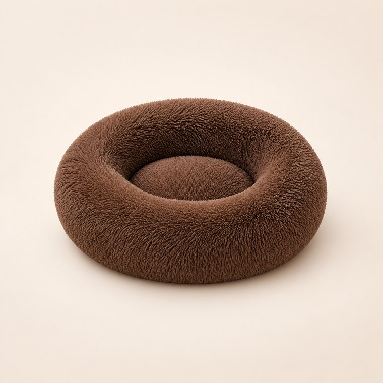 Long-Pile Donut Dog Bed in Brown