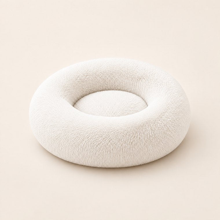 Long-Pile Donut Dog Bed in White