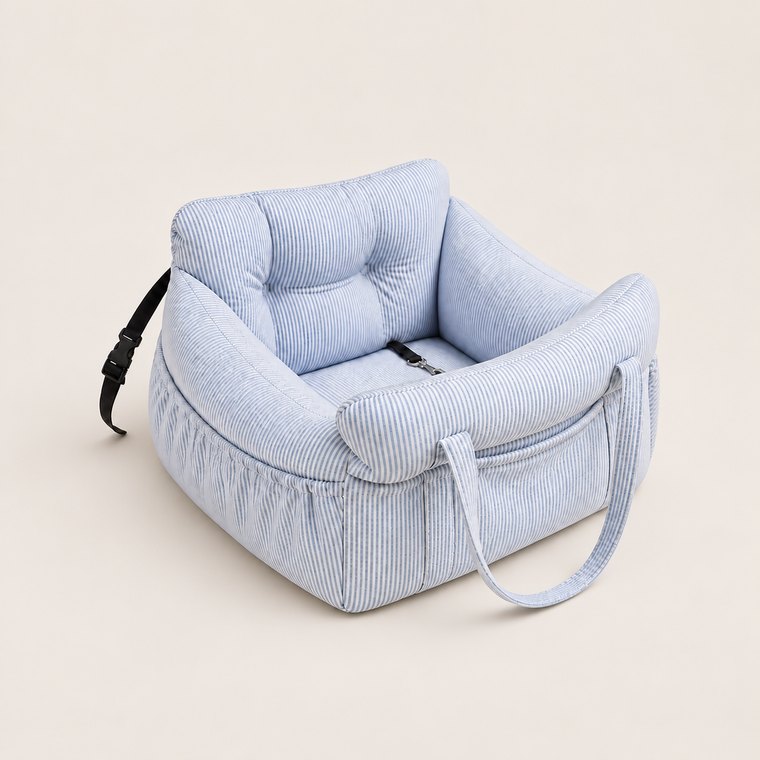Padded Dog Car Booster Seat in Blue Stripe