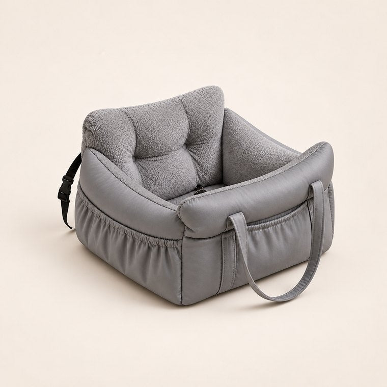 Padded Dog Car Booster Seat in Plush-Gray