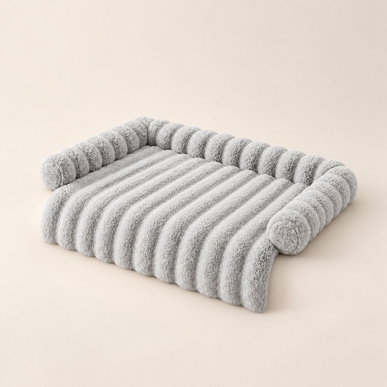Plush Sofa Dog Bed in Light Gray