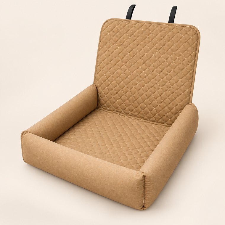 Quilted Front Seat Dog Bed in Khaki