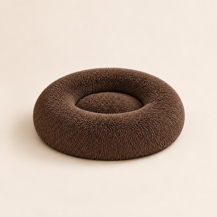 Shaggy Plush Donut Dog Bed in Rustic Brown