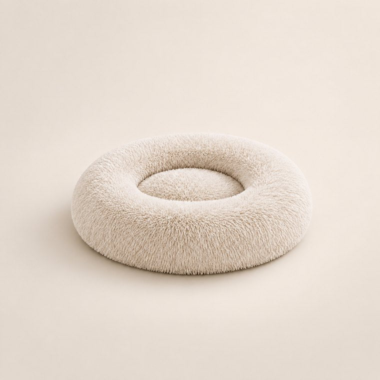 Shaggy Plush Donut Dog Bed in White